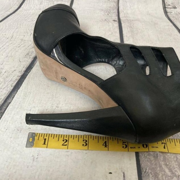 Velvet angels : Black Barbuto Ankle Buckle Shootie Peep Toe Leather Pumps - Picture 9 of 11